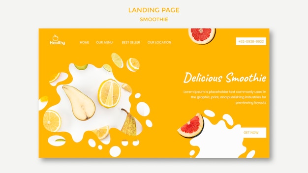 Free PSD landing page template for healthy fruit smoothies