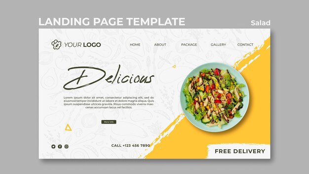 Landing page template for healthy salad lunch