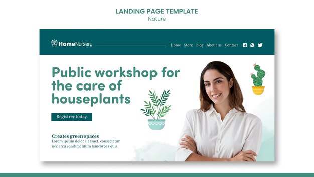 Landing page template for houseplants care with woman