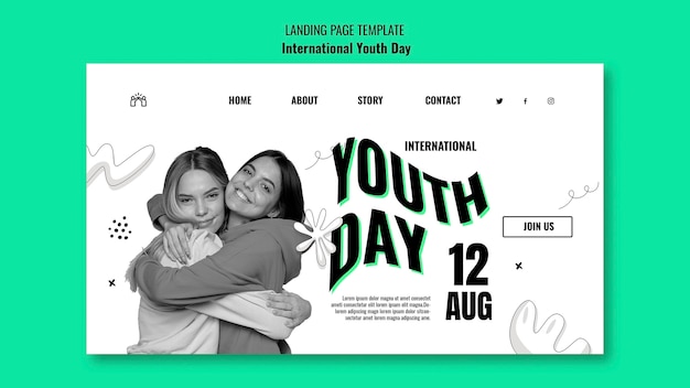 Free PSD landing page template for international youth day celebration