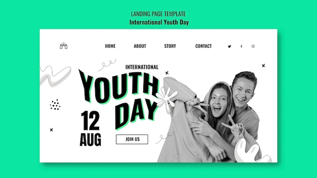 Free PSD landing page template for international youth day celebration