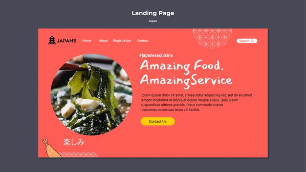 Landing page template for japanese cuisine restaurant