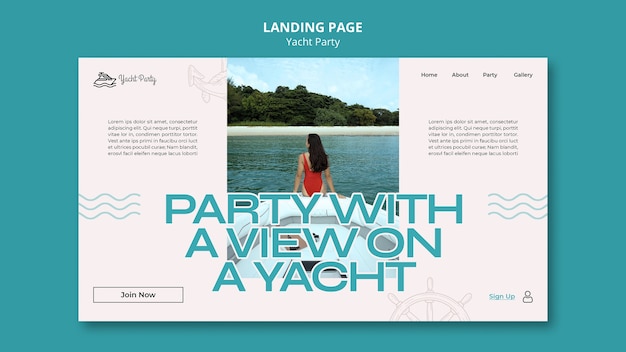 Free PSD landing page template for luxurious yacht party celebration