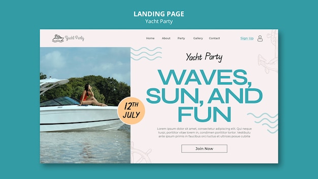 Free PSD landing page template for luxurious yacht party celebration