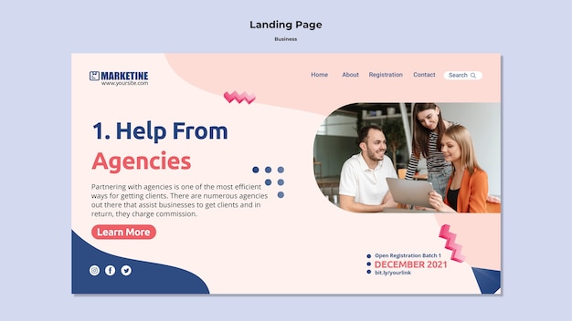 Landing page template for marketing business with geometric shapes