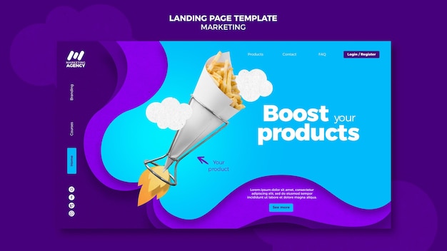 Free PSD landing page template for marketing company with product