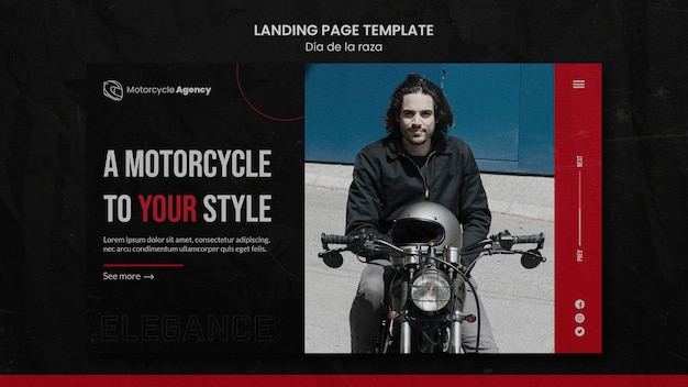 Landing page template for motorcycle agency with male rider