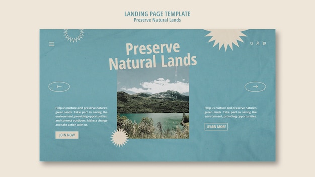 Free PSD landing page template for nature preservation with landscape