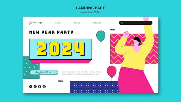 Landing page template for new year 2024 party celebration