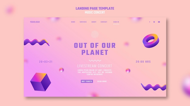 Free PSD landing page template of out of our planet music concert