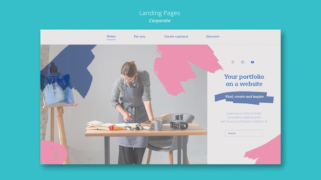 Free PSD landing page template for painting portfolio on website