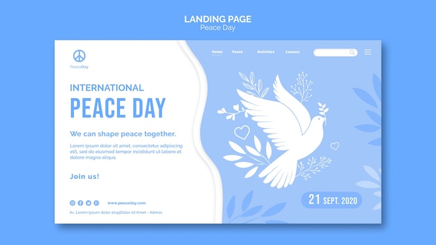 Landing page template for peace day