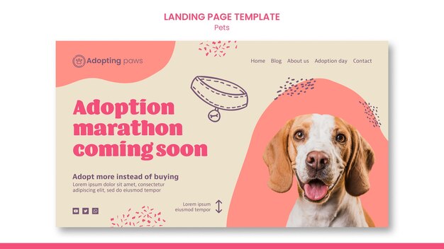 Landing page template for pet adoption with dog