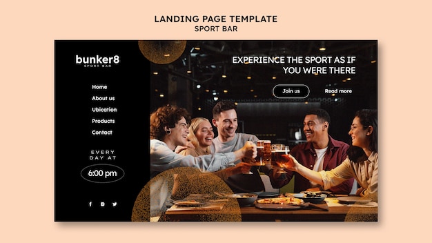 Free PSD landing page template for sport bar with beer