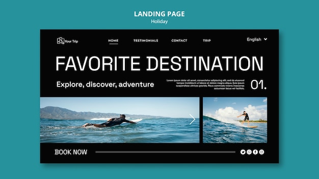 Free PSD landing page template for surfing vacation