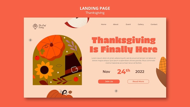 Landing page template for thanksgiving celebration