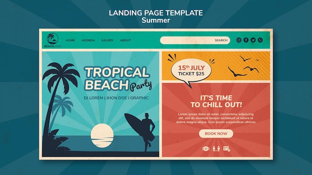 Free PSD landing page template for tropical beach party