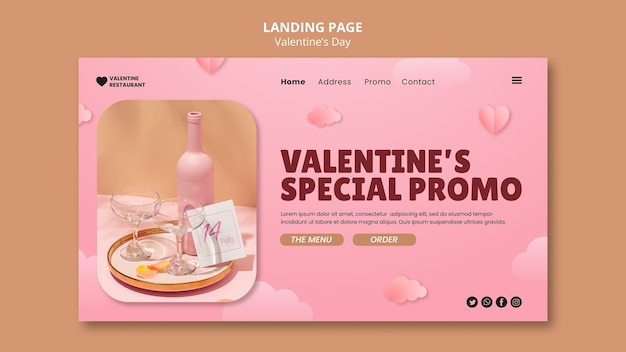 Landing page template for valentines day with drinks