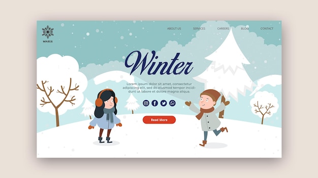 Free PSD landing page template for winter with snow