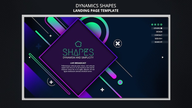 Landing page template with dynamic geometric neon shapes