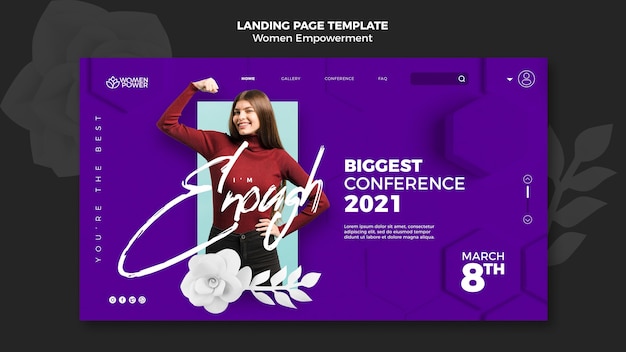 Landing page template for women empowerment with encouraging word