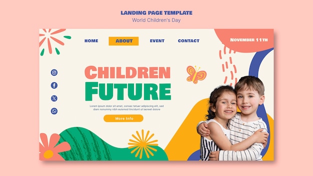 Free PSD landing page template for world children's day celebration