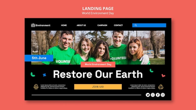 Free PSD landing page template for world environment day celebration