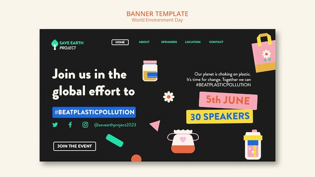 Free PSD landing page template for world environment day celebration