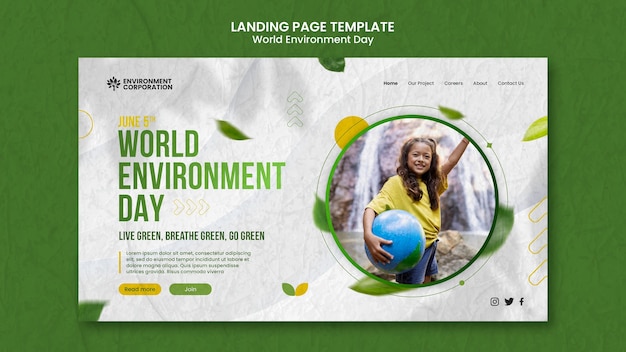 Free PSD landing page template for world environment day celebration