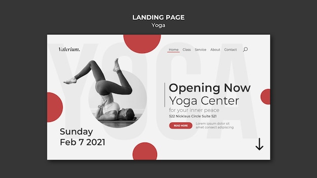 Free PSD landing page template for yoga class with female instructor