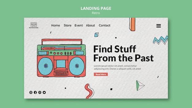 Free PSD landing page with retro items