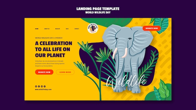 Free PSD landing page for world wildlife day celebration