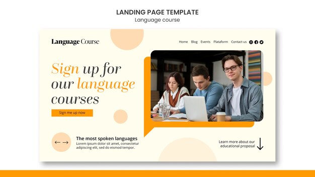 Language classes landing page template with circles design