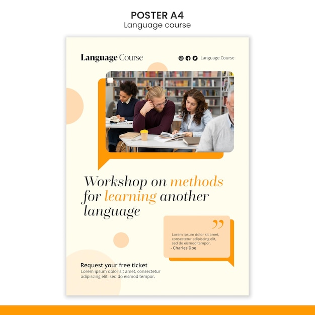 Language classes vertical poster template with circles design