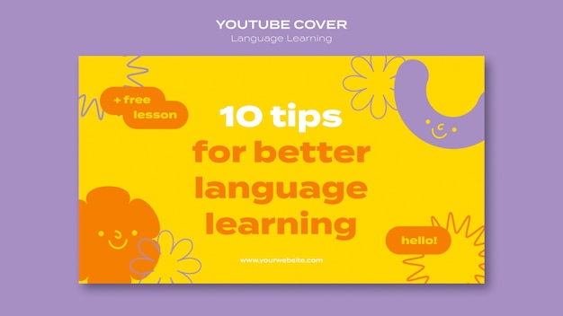 Free PSD language learning classes youtube cover template