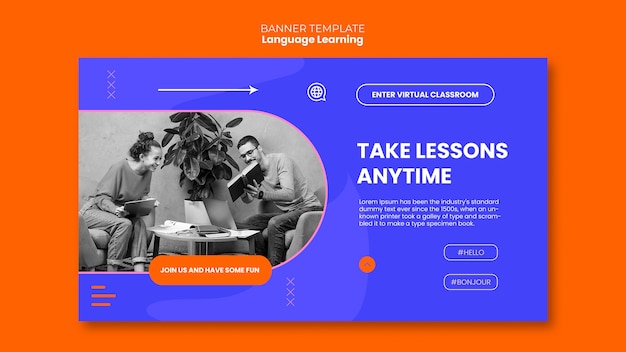 Free PSD language learning horizontal banner template