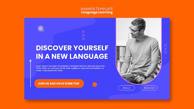 Free PSD language learning horizontal banner template