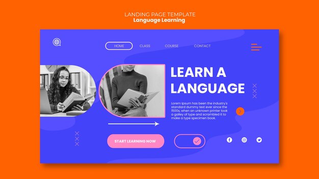 Language learning landing page template