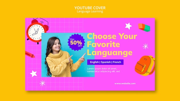 Language learning youtube cover template