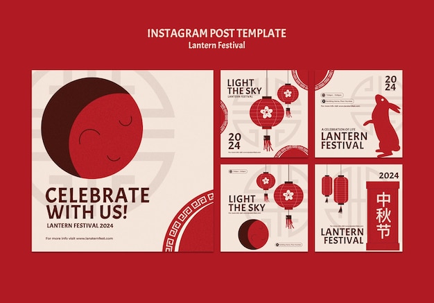 Free PSD lantern festival celebration instagram posts template