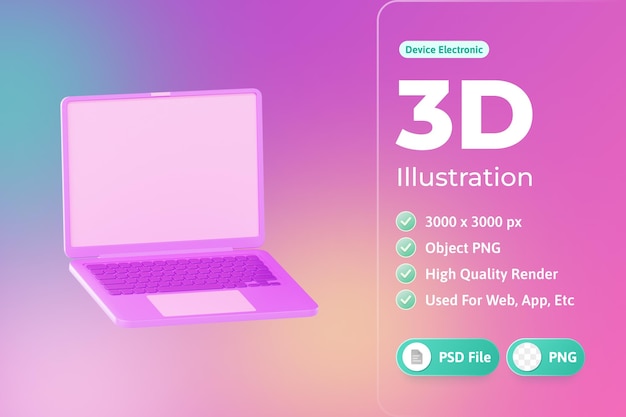 Free PSD laptop electronic device 3d illustration