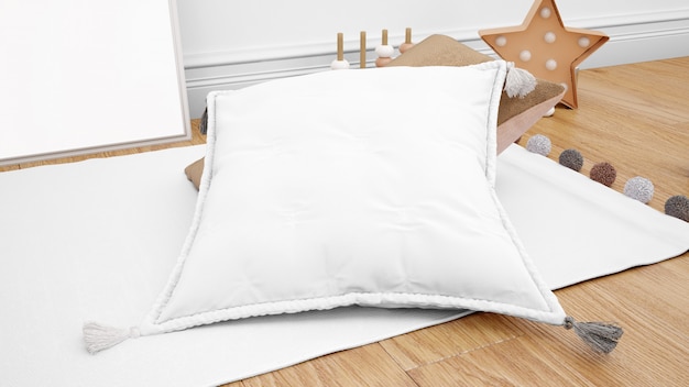 Free PSD large white cushion on carpet