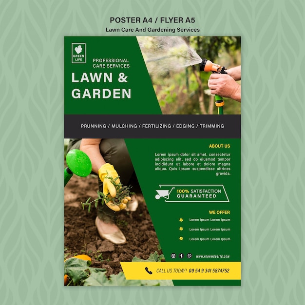 Free PSD lawn care concept poster template