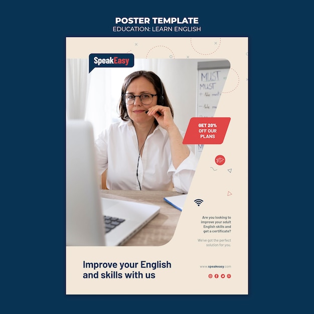 Free PSD learn english poster template