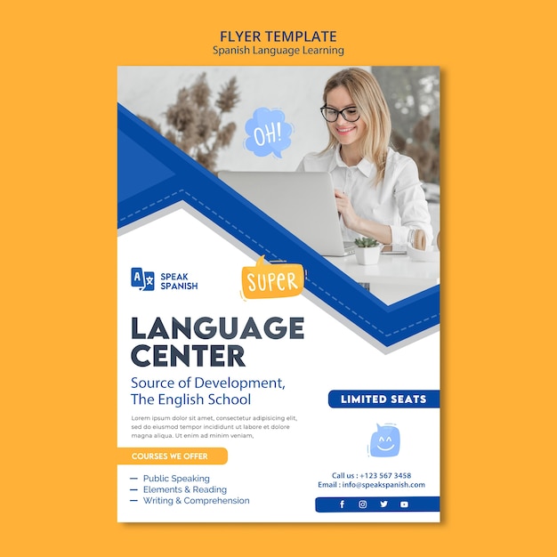 Free PSD learning spanish language flyer template