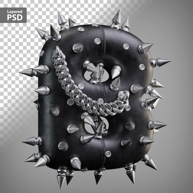 Free PSD leather 3d letter with metal spikes and chain