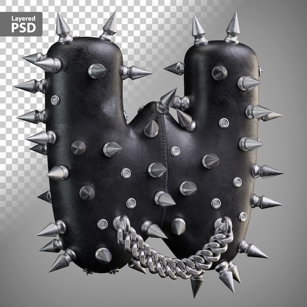 Free PSD leather 3d letter with metal spikes and chain