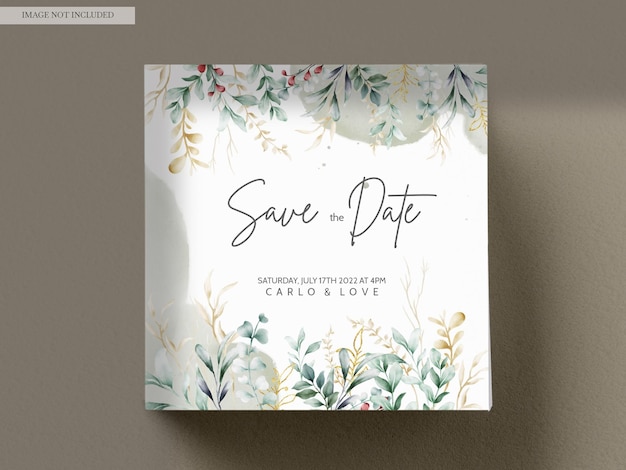 Free PSD leaves watercolor invitation card template