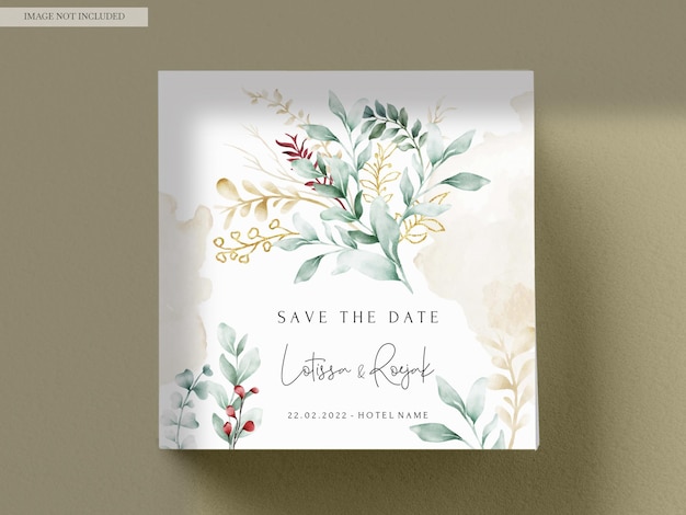 leaves watercolor wedding invitation card