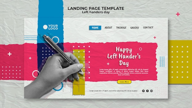 Free PSD left handers day concept landing page template